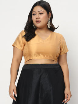 Studio Rasa - Beige Plus Size Silk Blend Side Stretchable Readymade Stitched Blouse