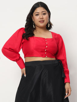 Studio Rasa - Red Plus Size Chroma Button Down Readymade Stitched Blouse