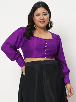 Studio Rasa - Purple Plus Size Chroma Button Down Readymade Stitched Blouse