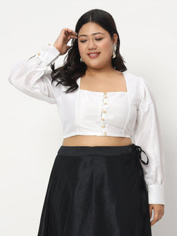 Studio Rasa - White Plus Size Chroma Button Down Readymade Stitched Blouse
