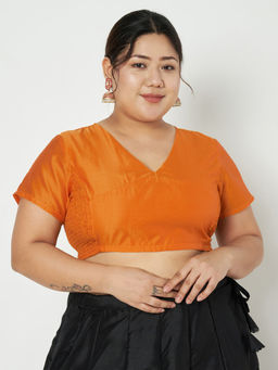 Studio Rasa - Orange Plus Size Silk Blend Side Stretchable Readymade Stitched Blouse
