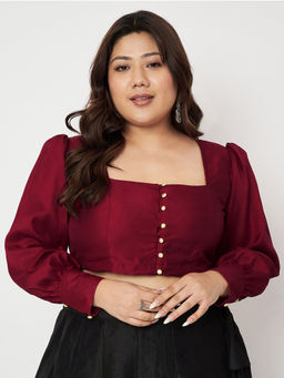 Studio Rasa - Maroon Plus Size Chroma Button Down Readymade Stitched Blouse