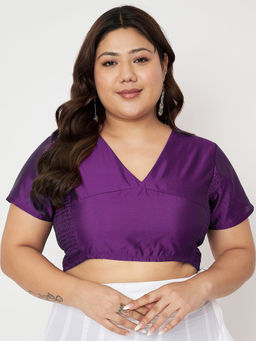 Studio Rasa - Purple Plus Size Silk Blend Side Stretchable Readymade Stitched Blouse