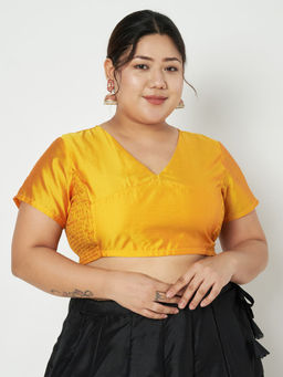 Studio Rasa - Yellow Plus Size Silk Blend Side Stretchable Readymade Stitched Blouse