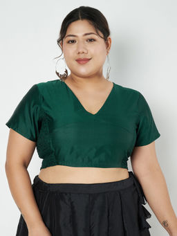 Studio Rasa - Green Plus Size Silk Blend Side Stretchable Readymade Stitched Blouse