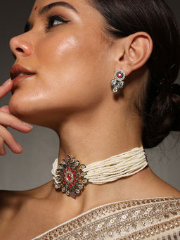 VENI - 18K Gold-Plated Kundan-Studded and Beaded Jewellery Set