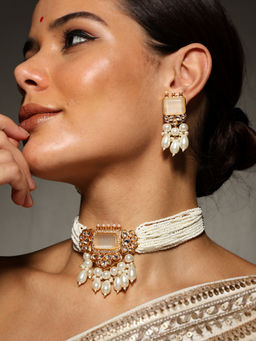 VENI - 18KT Gold-Plated Kundan Studded and Pearls Jewellery Set