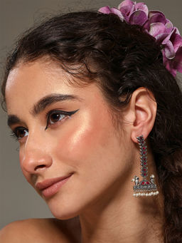 VENI - 92.5 Silver Plated Oxidized Artificial Stones Animal Shaped Earrings