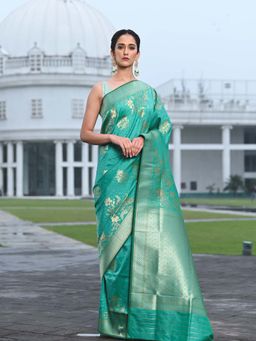 Beatitude - Sea Green Banarasi Silk Woven Saree with Unstitched Blouse