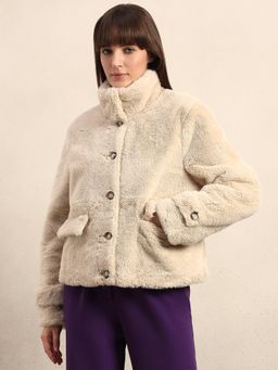 VERO MODA - Faux Fur Winter Jacket Off White