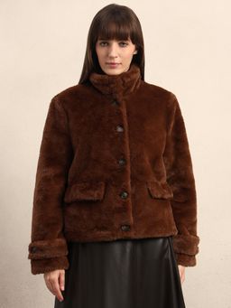 VERO MODA - Faux Fur Winter Jacket - Dark Brown