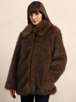 VERO MODA - Brown Faux Fur Overcoat