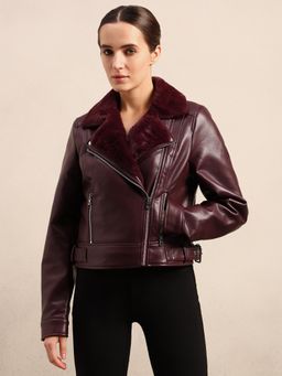 VERO MODA - Maroon Coated Biker Jacket