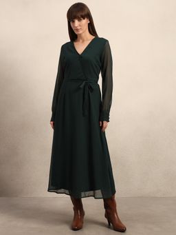 VERO MODA - Sheer Sleeves Chiffon Midi Dress with Belt