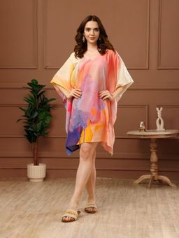 Aditi Wasan - Pink Abstract Cotton V-Neck Kaftan Dress