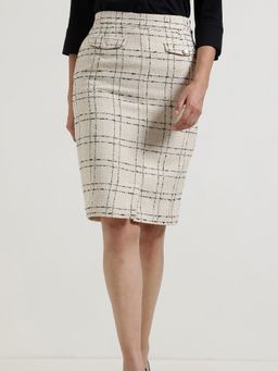 FableStreet - Checkered Pencil Skirt - Off White