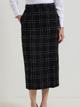 FableStreet - Checkered Pencil Skirt - Black