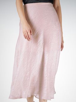 FableStreet - Polyester Midi Flared Semi-Sheer Pink Skirt