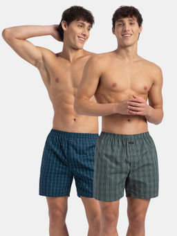 Jockey - 1222 Men Cotton Boxer Shorts - Dark Forest and Seaport Teal (Pack of 2)