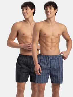 Jockey - 1222 Men Cotton Boxer Shorts - Vintage Indigo and Black (Pack of 2)