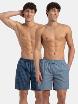 Jockey - 1222 Men Cotton Boxer Shorts - Navy and Blue Shadow New (Pack of 2)