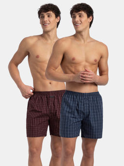 Jockey - 1222 Men Cotton Boxer Shorts - Tawny Port and Vintage Indigo (Pack of 2)