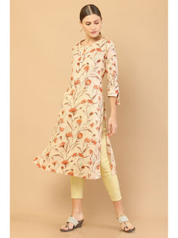 Soch - Peach Linen Floral Kurta