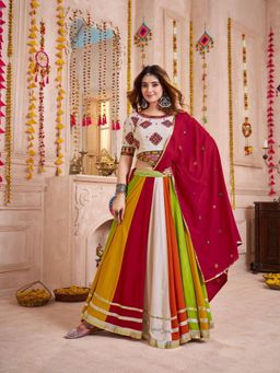 Odette - Multicolor Embroidered Semi-Stitched Lehenga with Blouse Piece and Dupatta