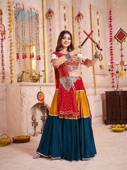 Odette - Multicolor Embroidered Semi-Stitched Lehenga with Blouse Piece and Dupatta