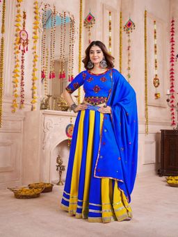 Odette - Blue Solid Semi-Stitched Lehenga with Blouse Piece and Dupatta