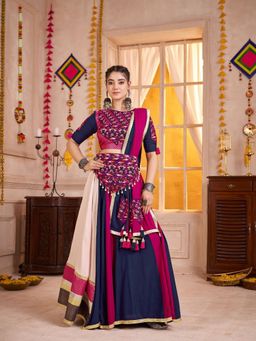 Odette - Multicolor Cotton Blend Semi-Stitched Lehenga with Blouse Piece and Dupatta