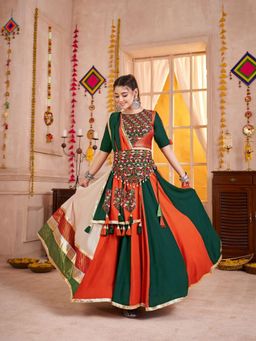 Odette - Multicolor Cotton Blend Semi-Stitched Lehenga with Blouse Piece and Dupatta