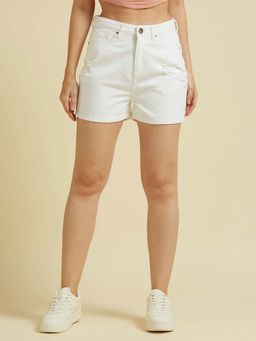 Style Quotient - Women White High Rise Denim Shorts