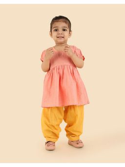 Fabindia - Girls Multi-Colour Cotton Silk Embellished Kurta with Salwar