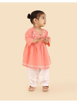 Fabindia - Girls Multi-Colour Cotton Floral Kurta with Salwar