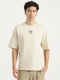 United Colors of Benetton - Men Beige Pure Cotton Oversized Fit T-Shirt