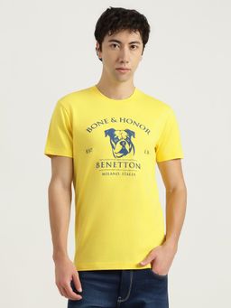 United Colors of Benetton - Men Yellow Pure Cotton Regular Fit T-Shirt