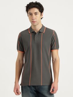 United Colors of Benetton - Men Grey Pure Cotton Regular Fit Polo T-shirt