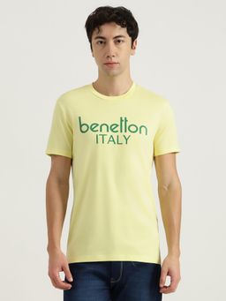 United Colors of Benetton - Men Yellow Cotton Blend Regular Fit T-Shirt