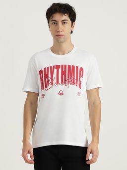 United Colors of Benetton - Men White Cotton Blend Relaxed Fit T-Shirt