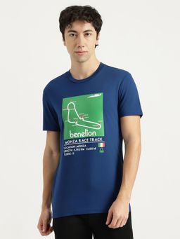 United Colors of Benetton - Men Blue Cotton Blend Regular Fit T-Shirt