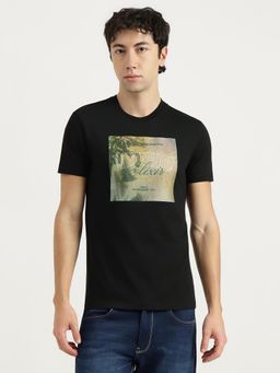 United Colors of Benetton - Men Black Cotton Blend Regular Fit T-Shirt