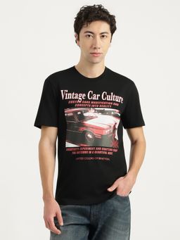 United Colors of Benetton - Men Black Cotton Blend Relaxed Fit T-Shirt