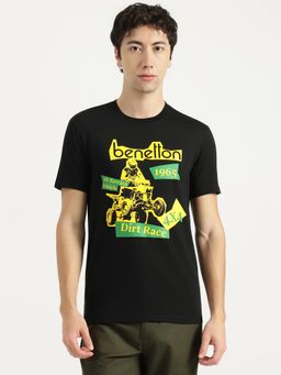 United Colors of Benetton - Men Black Cotton Blend Regular Fit T-Shirt