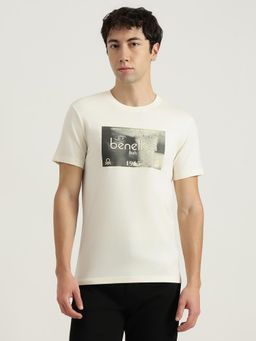 United Colors of Benetton - Men Off White Cotton Blend Regular Fit T-Shirt