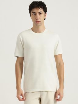 United Colors of Benetton - Men Off White Cotton Blend Relaxed Fit T-Shirt