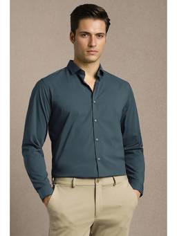Louis Philippe - Men Green Polyester Blend Regular Fit Shirt