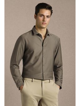 Louis Philippe - Men Olive Cotton Blend Regular Fit Shirt