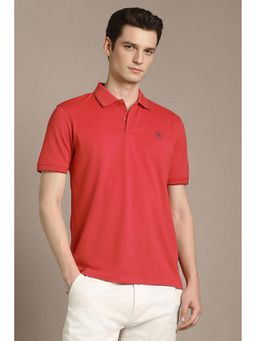 Louis Philippe - Men Red Cotton Blend Regular Fit Polo T-Shirt