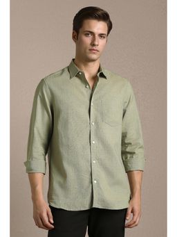 Louis Philippe - Men Olive Linen Blend Regular Fit Shirt